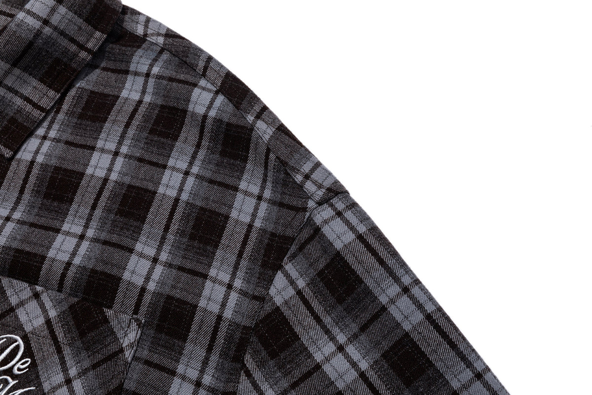 13DE MARZO Luminous Bear Long Sleeve Plaid Shirt Blue