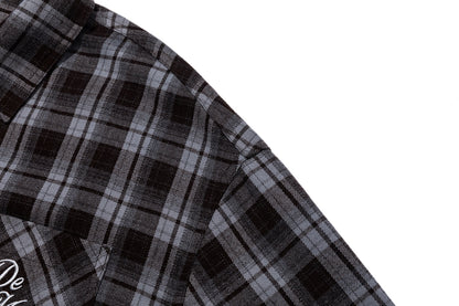 13DE MARZO Luminous Bear Long Sleeve Plaid Shirt Blue