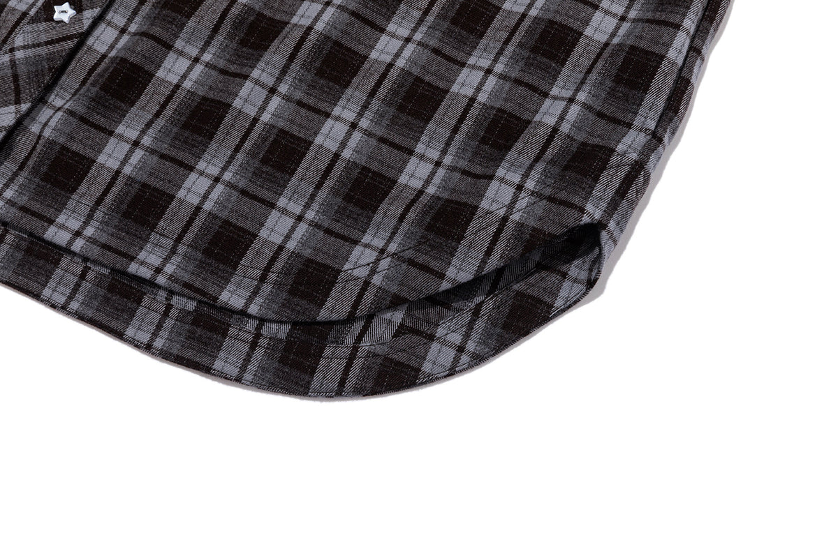 13DE MARZO Luminous Bear Long Sleeve Plaid Shirt Blue