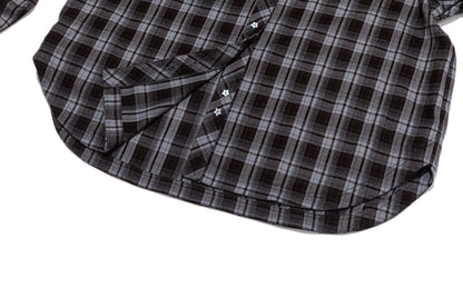 13DE MARZO Luminous Bear Long Sleeve Plaid Shirt Blue