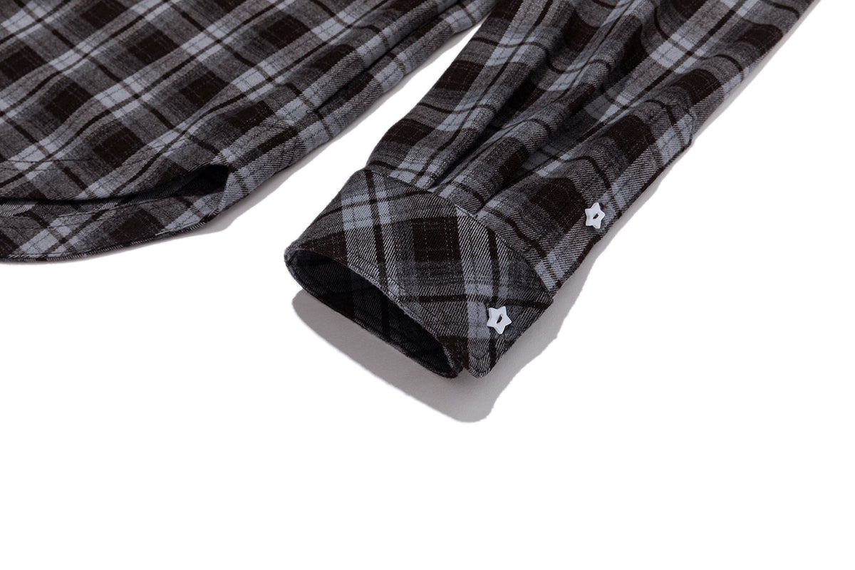 13DE MARZO Luminous Bear Long Sleeve Plaid Shirt Blue