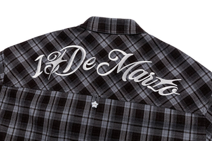 13DE MARZO Luminous Bear Long Sleeve Plaid Shirt Blue