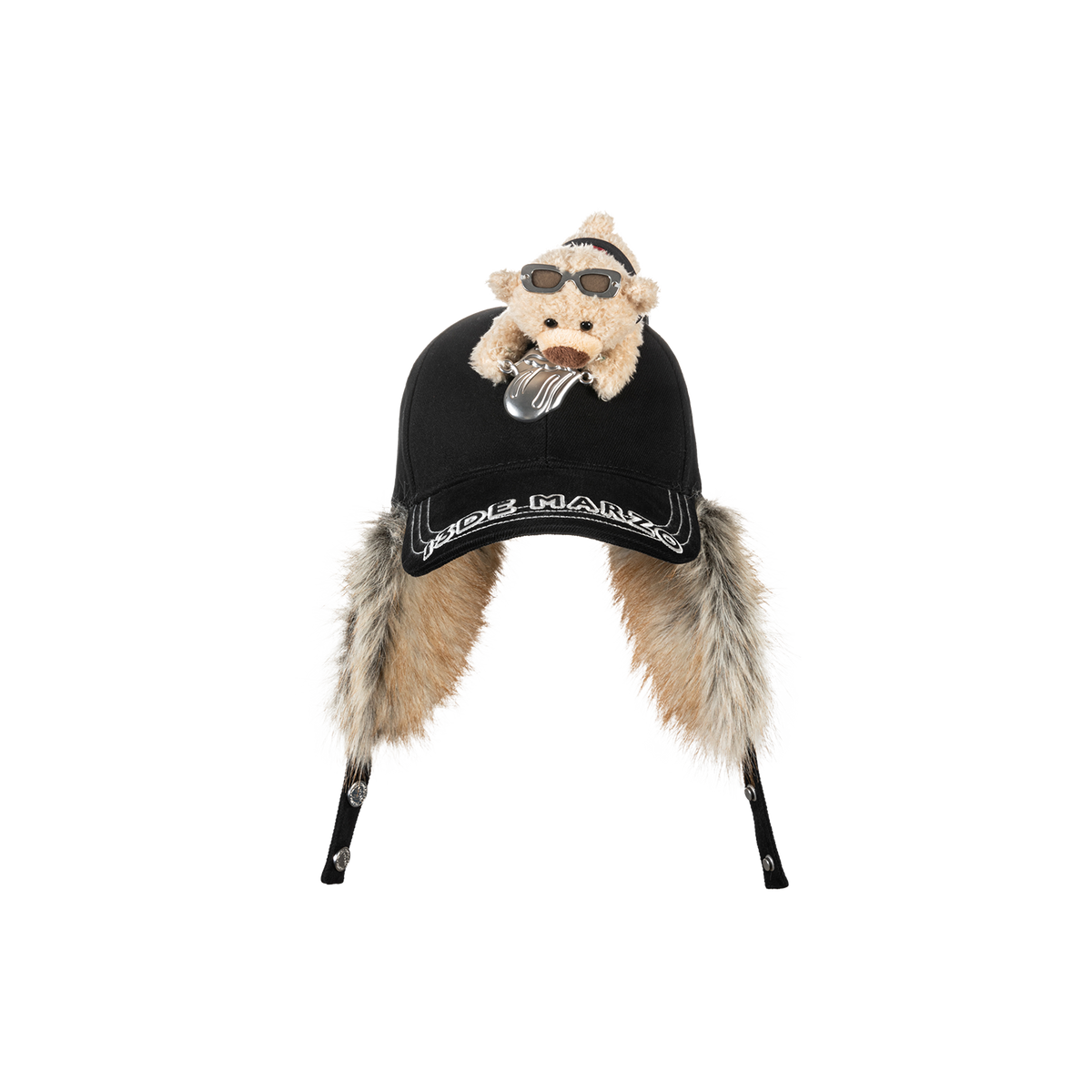 13DE MARZO Rolling Stones Furry Earflap Cap Black