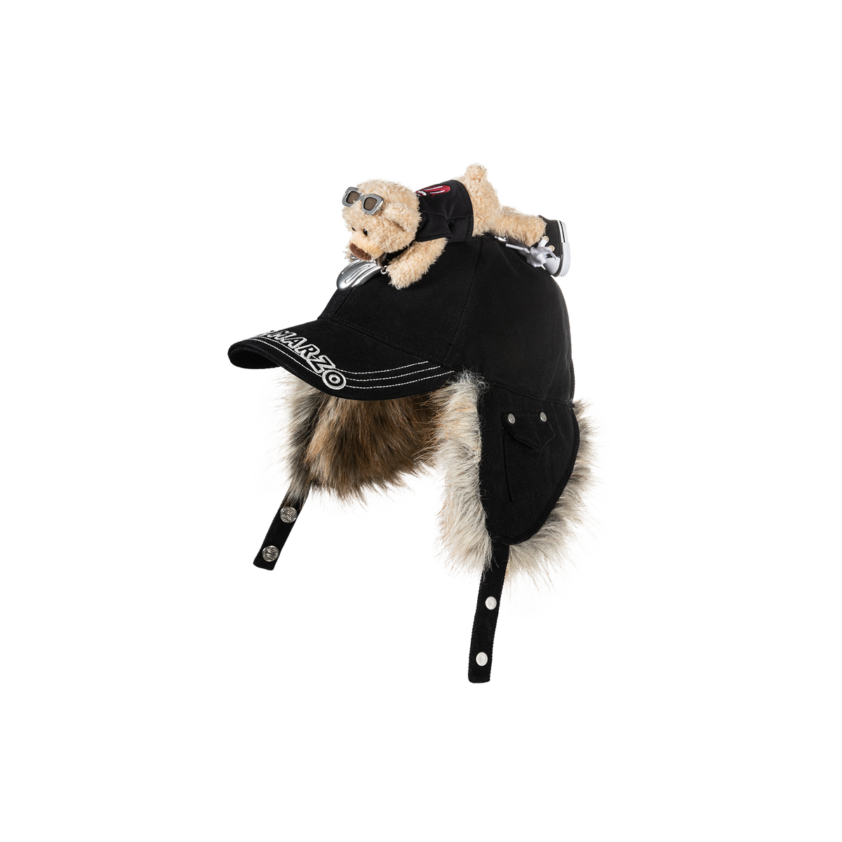 13DE MARZO Rolling Stones Furry Earflap Cap Black
