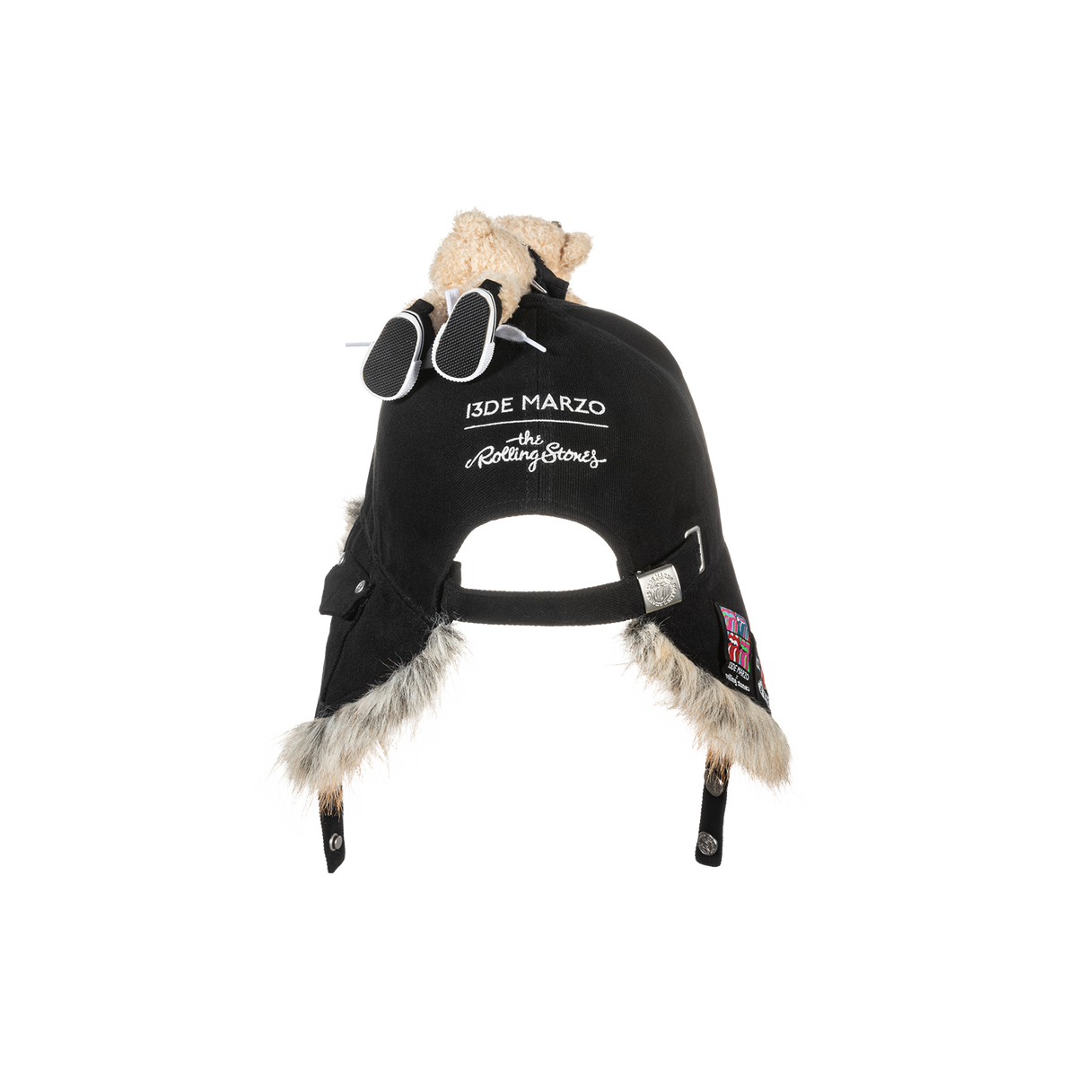 13DE MARZO Rolling Stones Furry Earflap Cap Black