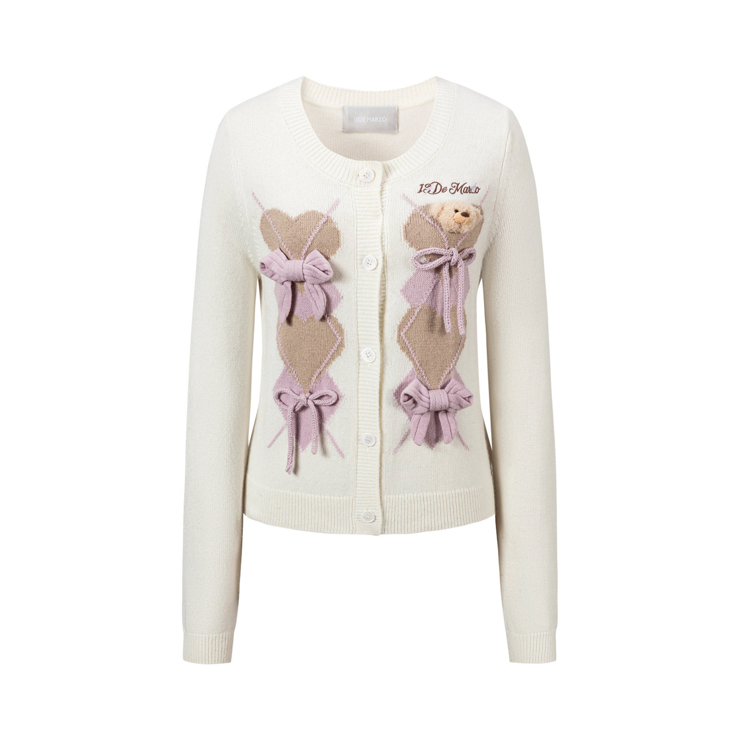 13DE MARZO Bow Bear Knit Cardigan Vest Beige