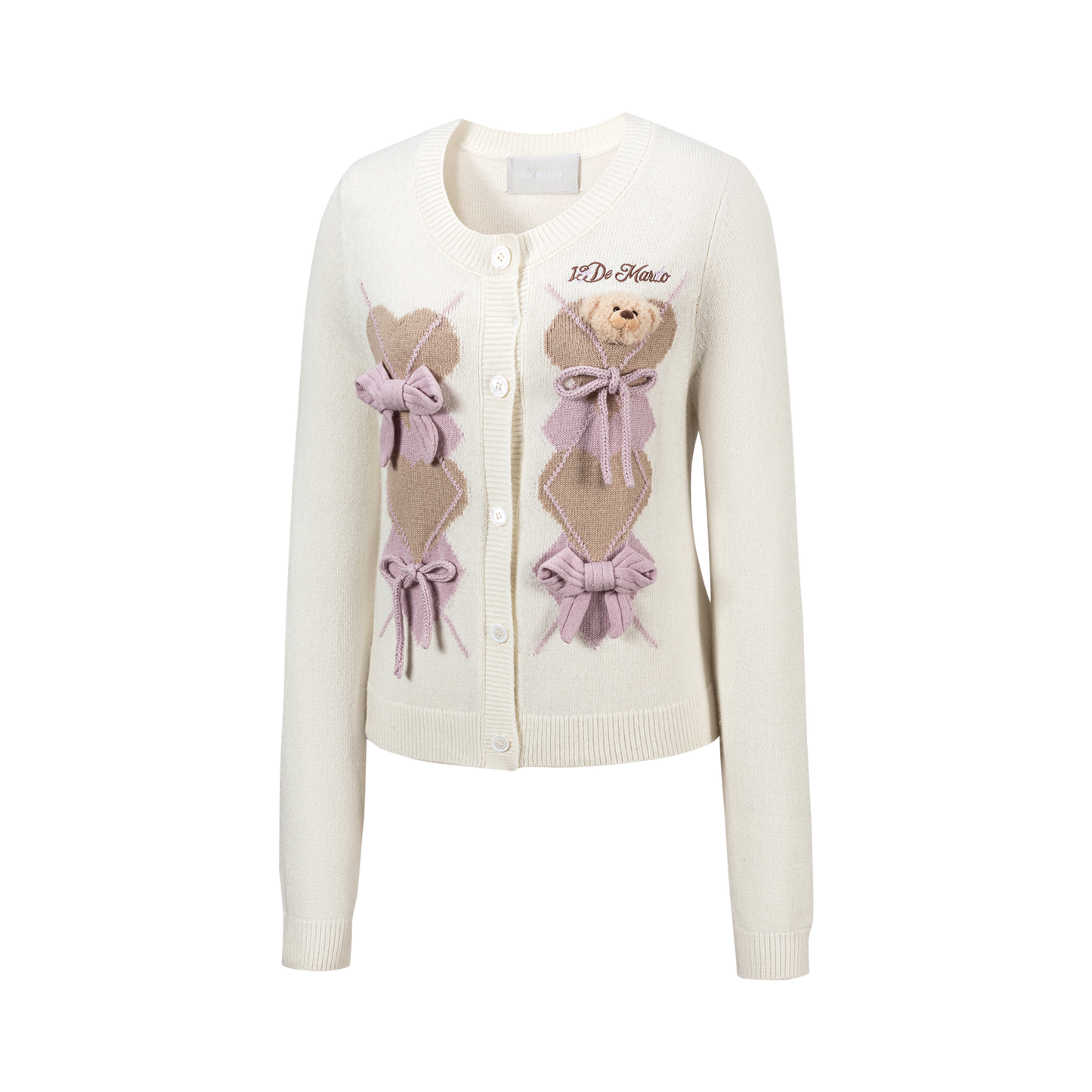 13DE MARZO Bow Bear Knit Cardigan Vest Beige