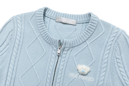13DE MARZO Mini Bear Slim Fit Knit Zip Cardigan Blue