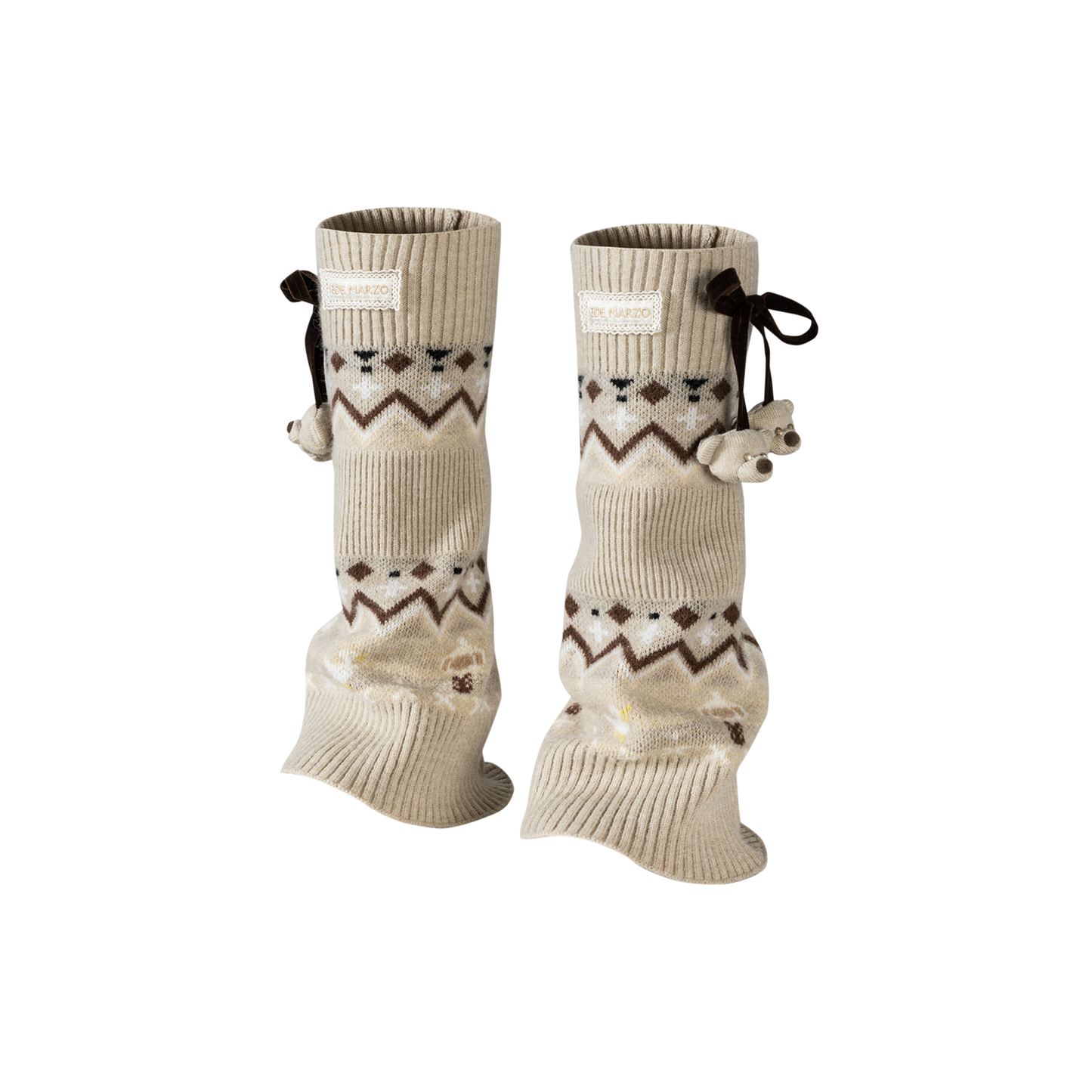 13DE MARZO Bow Knit Jacquard Leg Warmers