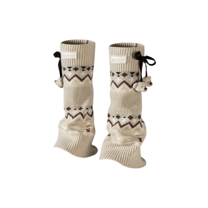 13DE MARZO Bow Knit Jacquard Leg Warmers