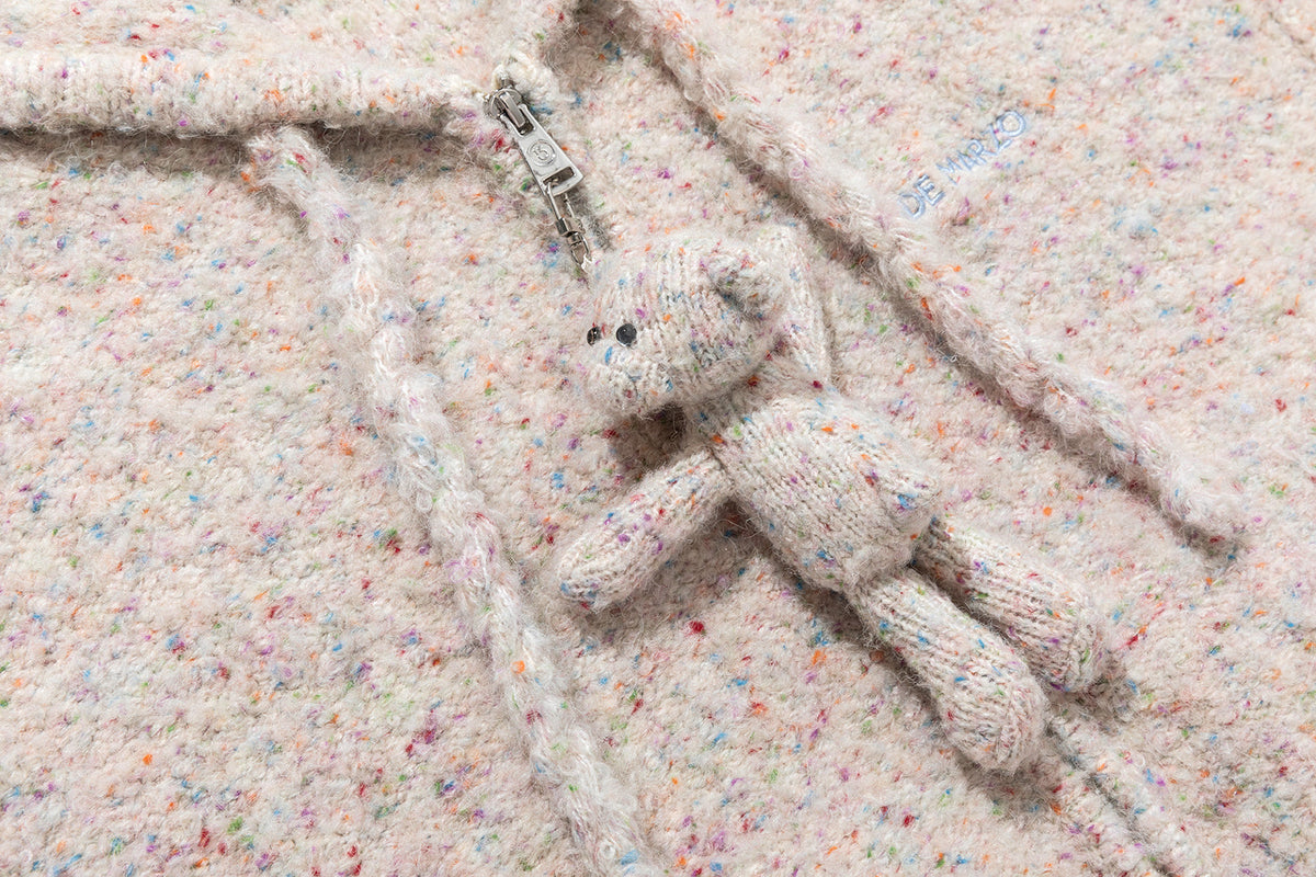 13DE MARZO Colorful Dot Knit Letter Fringe Cardigan Beige