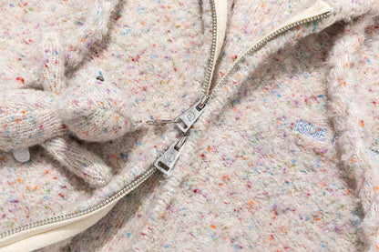 13DE MARZO Colorful Dot Knit Letter Fringe Cardigan Beige