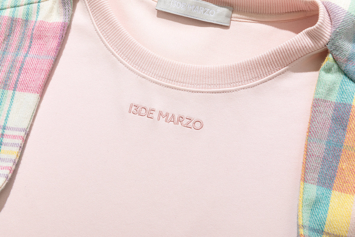 13DE MARZO Plaid Deconstructed Long Sleeve Pink
