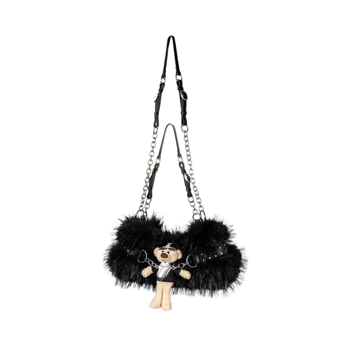 13DE MARZO Rolling Stones Furry Underarm Bag Black