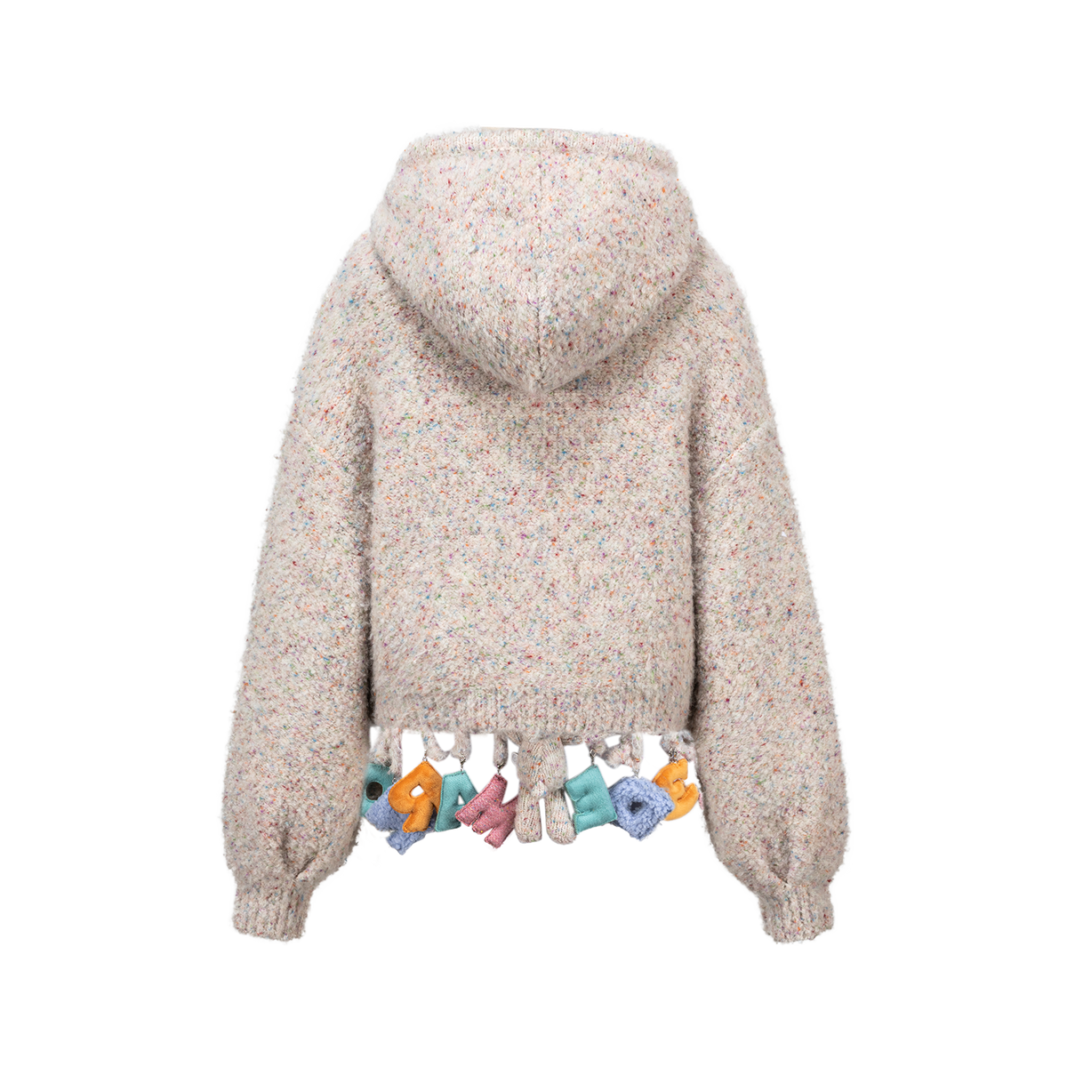 13DE MARZO Colorful Dot Knit Letter Fringe Cardigan Beige