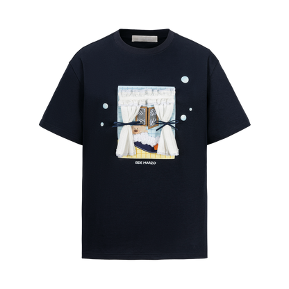 13DE MARZO Patchwork Bear Bath Scene T-shirt Navy Blue
