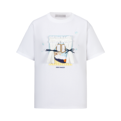 13DE MARZO Patchwork Bear Bath Scene T-shirt White