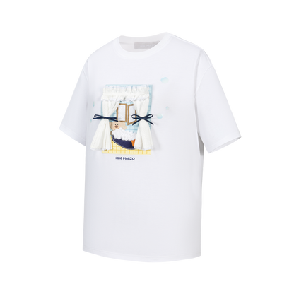 13DE MARZO Patchwork Bear Bath Scene T-shirt White