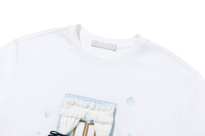 13DE MARZO Patchwork Bear Bath Scene T-shirt White