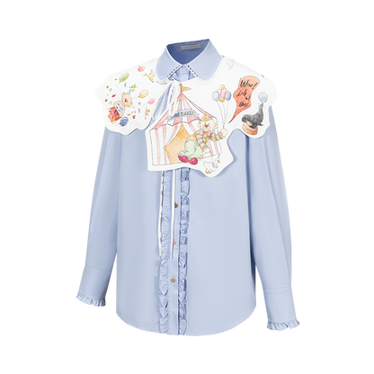 13DE MARZO Detachable CapeCircus Print Shirt Blue