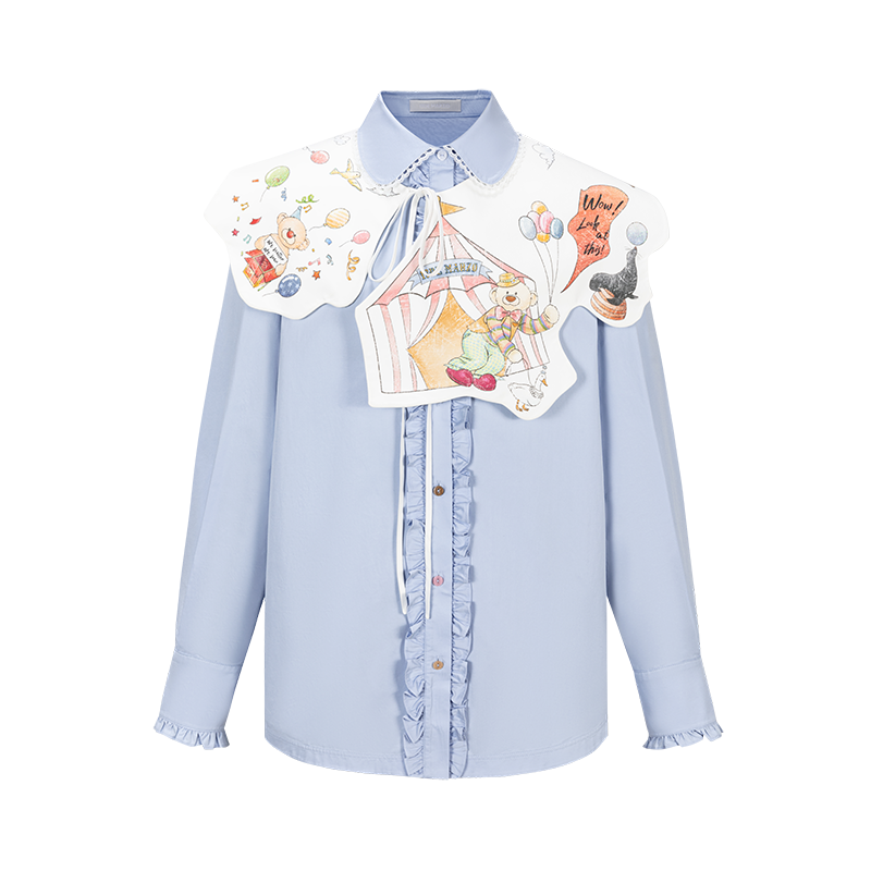 13DE MARZO Detachable CapeCircus Print Shirt Blue
