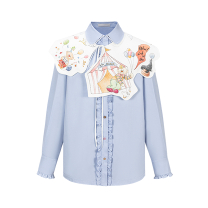 13DE MARZO Detachable CapeCircus Print Shirt Blue