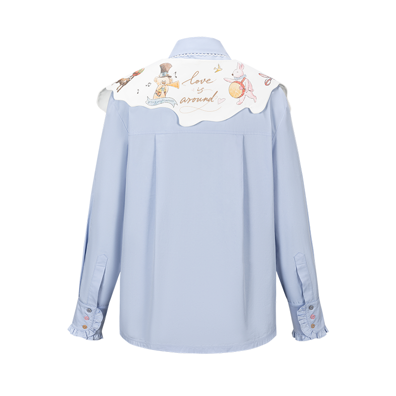 13DE MARZO Detachable CapeCircus Print Shirt Blue