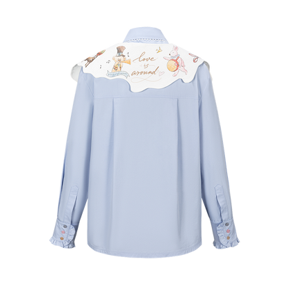 13DE MARZO Detachable CapeCircus Print Shirt Blue