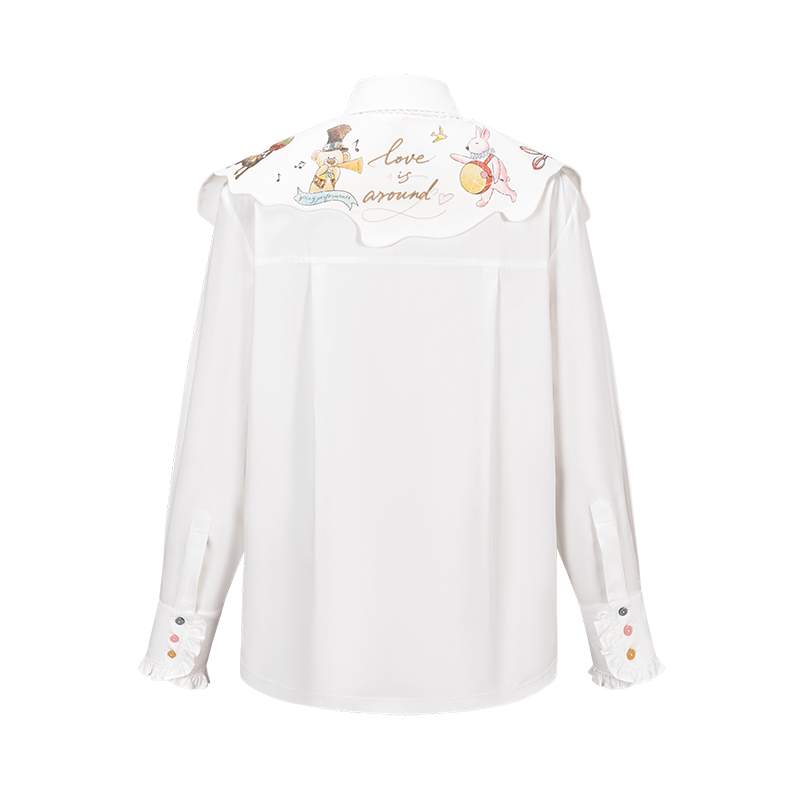 13DE MARZO Detachable CapeCircus Print Shirt White