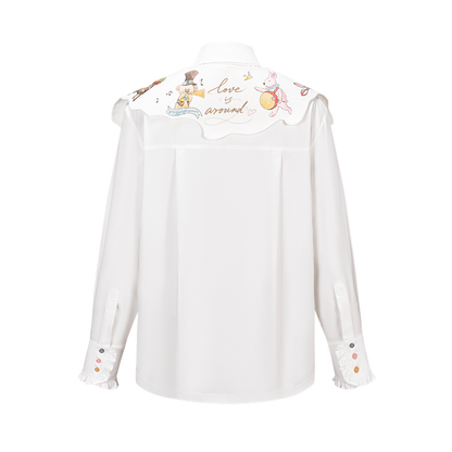 13DE MARZO Detachable CapeCircus Print Shirt White