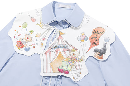 13DE MARZO Detachable CapeCircus Print Shirt Blue