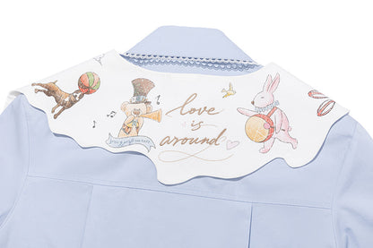 13DE MARZO Detachable CapeCircus Print Shirt Blue