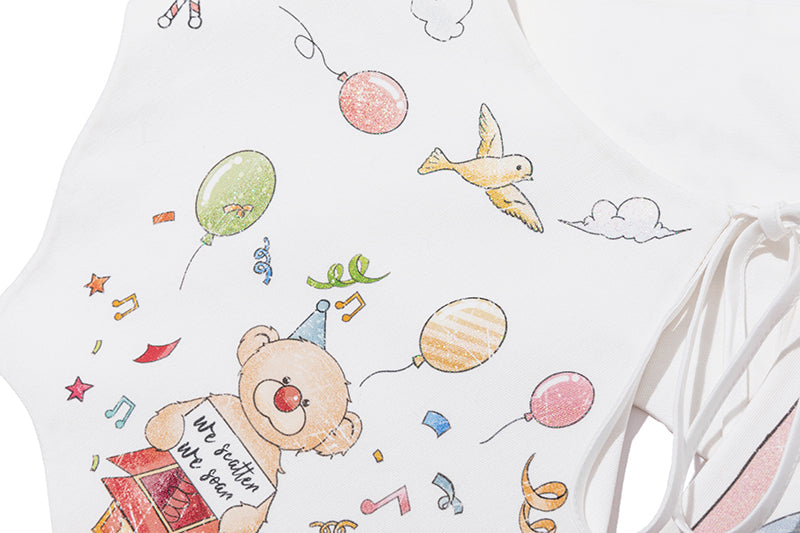 13DE MARZO Detachable CapeCircus Print Shirt White