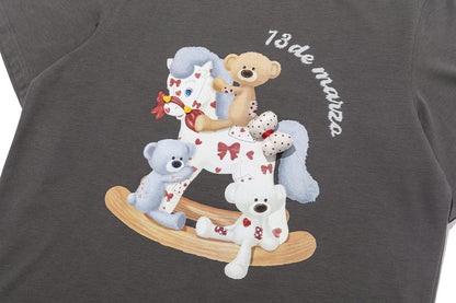 13DE MARZO Rocking Horse Print T-shirt Dark Grey