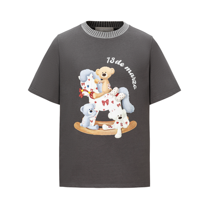 13DE MARZO Rocking Horse Print T-shirt Dark Grey
