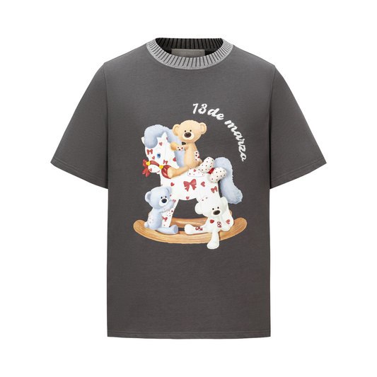 13DE MARZO Rocking Horse Print T-shirt Dark Grey