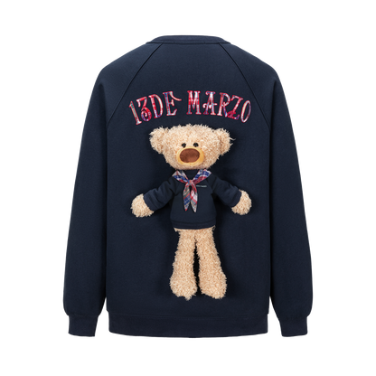 13DE MARZO Big Bear Crewneck Raglan Sweatshirt Navy Blue