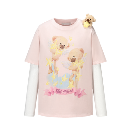 13DE MARZO Luminous Bear Sketch T-shirt Pink