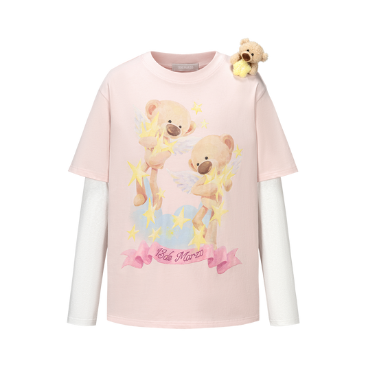 13DE MARZO Luminous Bear Sketch T-shirt Pink