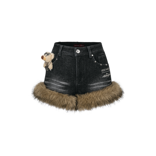 13DE MARZO Rolling Stones Denim Hot Shorts Black