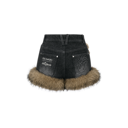 13DE MARZO Rolling Stones Denim Hot Shorts Black