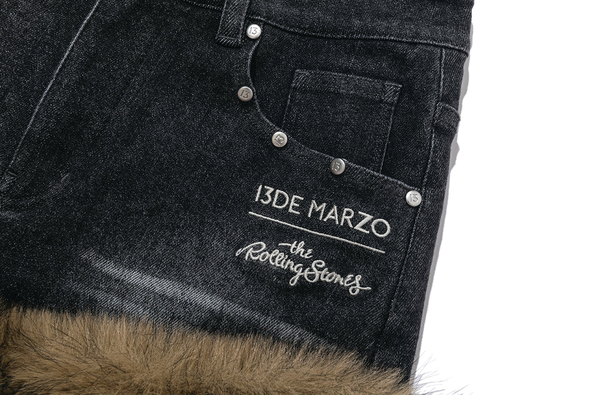 13DE MARZO Rolling Stones Denim Hot Shorts Black