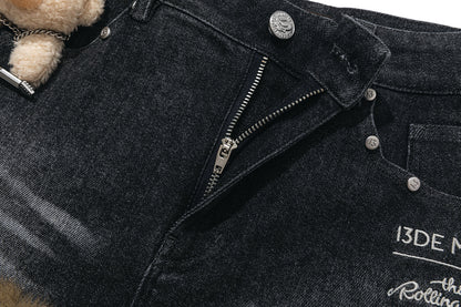 13DE MARZO Rolling Stones Denim Hot Shorts Black