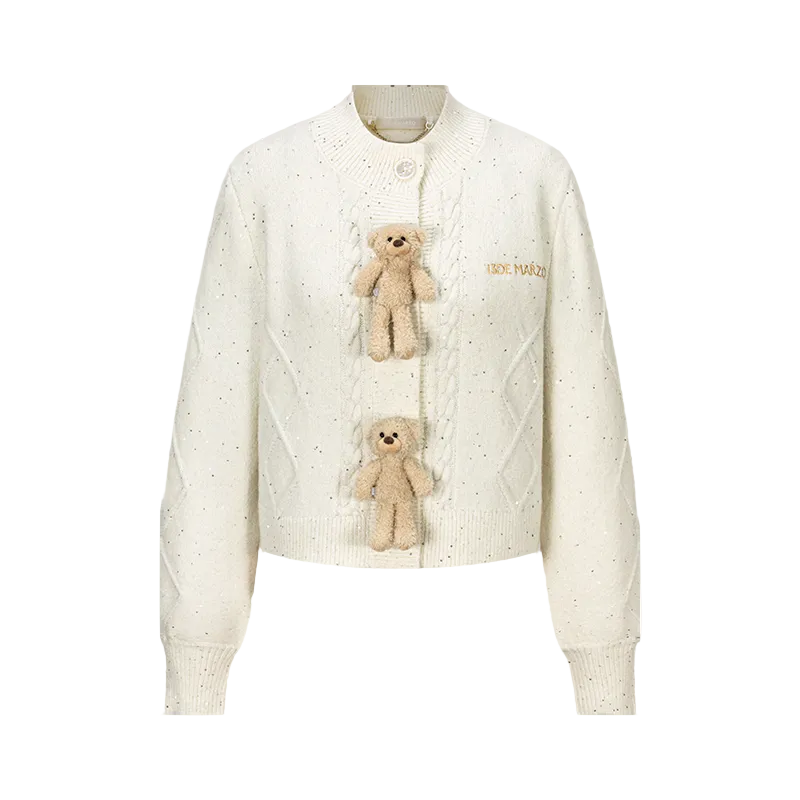 13DE MARZO Sequin Knit Cardigan White