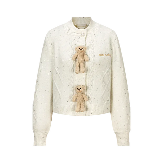 13DE MARZO Sequin Knit Cardigan White