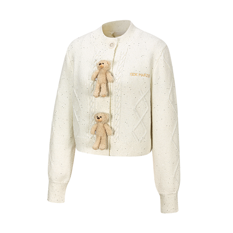 13DE MARZO Sequin Knit Cardigan White