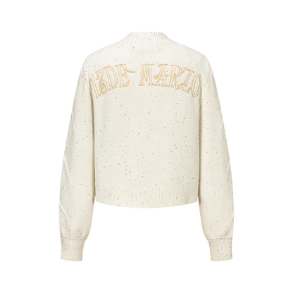 13DE MARZO Sequin Knit Cardigan White