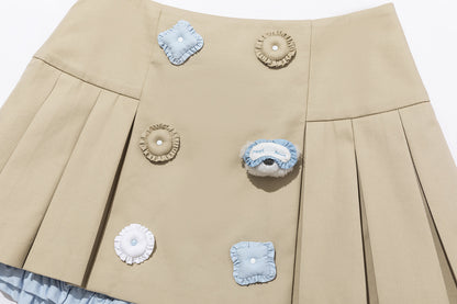 13DE MARZO Nighty Night Bear Pleated Skort Khaki
