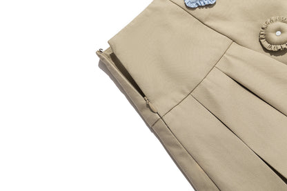 13DE MARZO Nighty Night Bear Pleated Skort Khaki