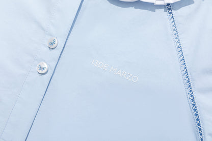 13DE MARZO Nighty Night Bear Double Collar Shirt Blue